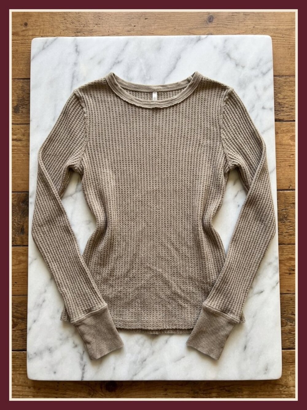 Women's Waffle Knit Long Sleeve Slim Fitted Crew Neck Pullover Top Fall